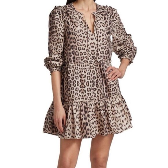 Generation Love Brown Leopard Print Balloon Sleeve Rumi Mini Dress Size L - Picture 4 of 10